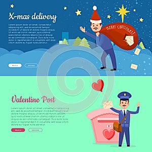 Xmas Delivery and Valentine Post Banner with Postman