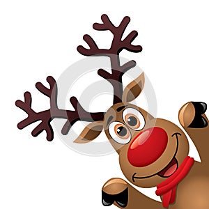 Xmas drawing of funny red nosed reindeer. vector