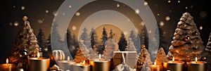 Xmas festival party wallpaper with candles and gift boxes