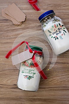 Xmas gift of cookie ingredients in a glass jar