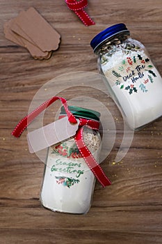Xmas gift of cookie ingredients in a glass jar