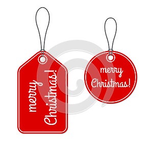 Xmas gift tag with Merry Christmas text. Vector illustration