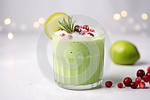 Xmas Grinch Punch. Close up. Copy space. Generative AI.