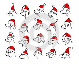 Xmas happy new year 2018 outlined silhouettes of different dogs heads profiles