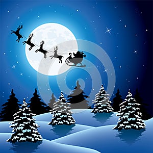 Xmas holiday background with santa claus and reindeers. vector