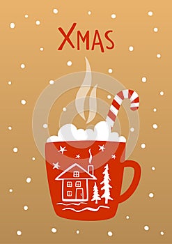 Xmas invitation greetinng card background with hot winter drink