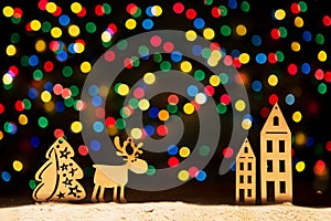 Xmas lights stars, Christmas tree, vintage decoration, deer and
