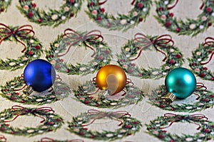 Xmas Ornaments on wrapping paper