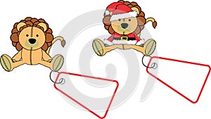 xmas plush lion toy character cartoon giftcard sticker illustration set in vector format