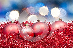 Xmas red balls on soft blue background