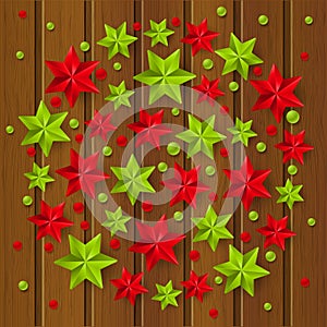 Xmas starry decorations on wood