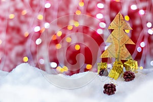 Xmas tree concept made by leaf with red background