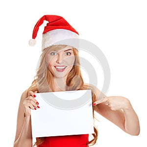 Xmas woman holding blank sign billboard