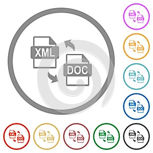 XML DOC file conversion flat icons with outlines