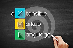 XML - eXtensible Markup Language acronym, technology concept background on blackboard