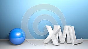 XML white 3D write at blue wall with a blue sphere - 3D rendering