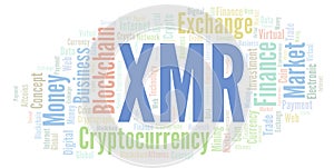 XMR or Monero cryptocurrency coin word cloud.