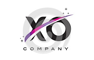 XO X O Black Letter Logo Design with Purple Magenta Swoosh photo