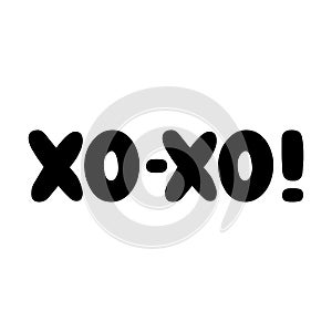 Xo xo. Handwritten roundish lettering isolated on white background.