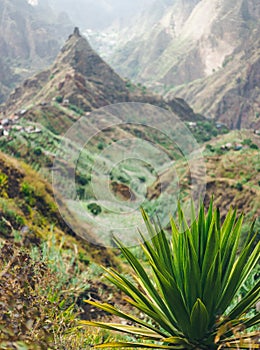 Xo-xo valley and Lombo de pico. Trakking route 202 over Rabo Curto to Ribeira da torre. Santo Antao island, Cape Verde photo