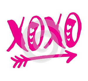 XOXO Hugs and Kisses Lettering Vector Illustration