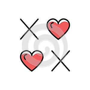 XOXO icon - hugs and kisses line art lettering and hearts on a white background. photo