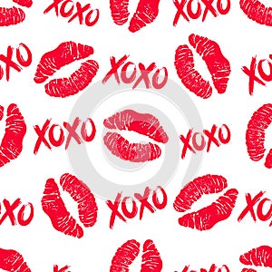 XOXO and lipstick kiss seamless pattern