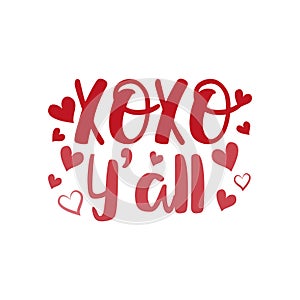 XOXO Y`all- text with hearts.