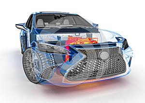 Xray of a car with heated engine