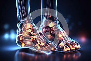 xray illustration of a painful feet joint. ai generative