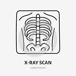 Xray scan doodle line icon. Vector thin outline illustration of chest ct. Black color linear sign for radiology