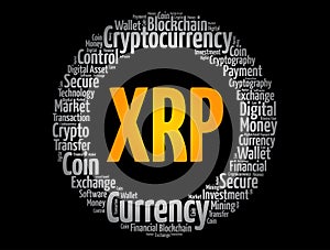 XRP or Ripple Cryptocurrency coin word cloud