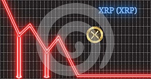 XRP XRP cryptocurrency coin jumps down the arrow of the trend and shatters