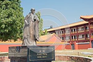 Xuanzang Statue at Chinese Buddhist Monastery in Lumbini, Nepal.