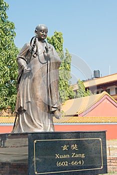 Xuanzang Statue at Chinese Buddhist Monastery in Lumbini, Nepal.