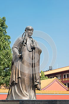 Xuanzang Statue at Chinese Buddhist Monastery in Lumbini, Nepal.