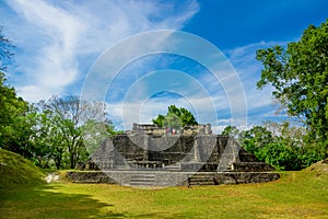 Xunantunich maya site ruins in belize