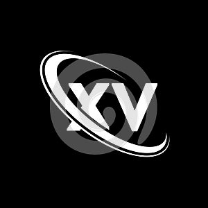 XV logo. X V design. White XV letter. XV/X V letter logo design. Initial letter XV linked circle uppercase monogram logo
