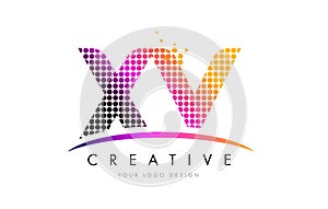 XV X V Letter Logo Design with Magenta Dots and Swoosh