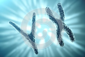 XY-chromosomes on background, medical symbol gene therapy or microbiology genetics research with with focus effect. 3d