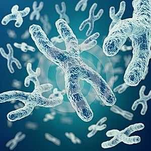 XY-chromosomes on background, medical symbol gene therapy or microbiology genetics research with with focus effect. 3d