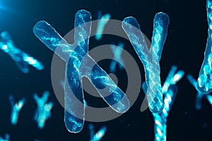 XY-Chromosomes with DNA carrying the genetic code. Genetics concept, medicine concept. Future, genetic mutations