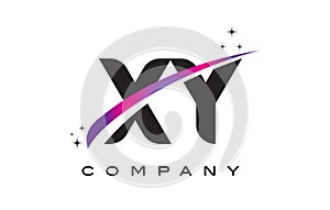 XY X Y Black Letter Logo Design with Purple Magenta Swoosh