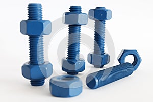 Xylan bolt and nut in blue coated with PTFE