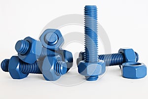 Xylan bolt and nut in blue coated with PTFE photo