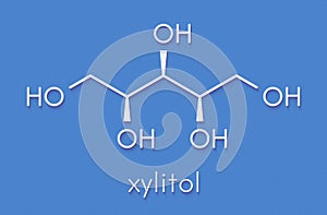 Xylitol artificial sweetener molecule. Used as sugar substitute. Skeletal formula.