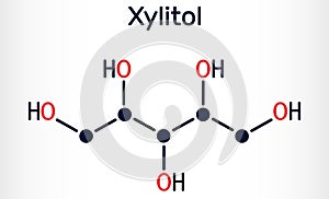 Xylitol,  C5H12O5 molecule. It is polyalcohol and sugar alcohol, an alditol. Is used as food additive E967 and sugar substitute