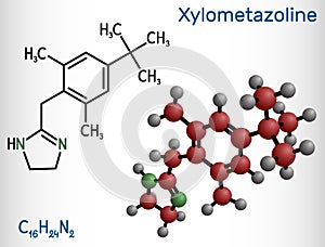 Xylometazoline, xylomethazoline molecule. It is used for the treatment of nasal congestion. Structural chemical formula