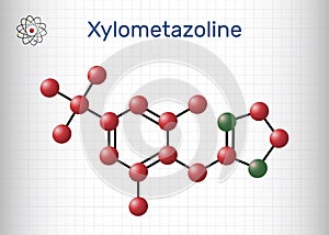 Xylometazoline, xylomethazoline molecule. It is used for the treatment of nasal congestion. Structural chemical formula