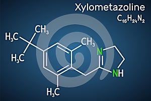 Xylometazoline, xylomethazoline molecule. It is used for the treatment of nasal congestion. Structural chemical formula